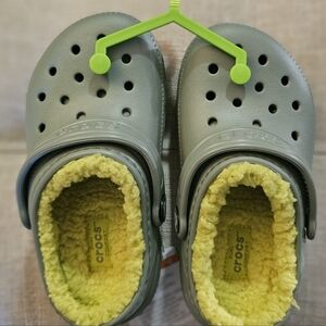CROCS Kids' Green Slippers with Yellow Lining